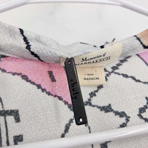 Chufy Soufiane Blouse Shirt White Multicolor Watercolor Tie-Neck Boxy Size M - Picture 6 of 9